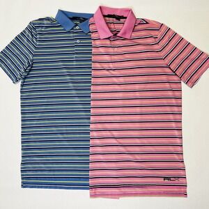 Ralph Lauren RLX Golf Polo Shirt Men’s Medium Blue Pink Striped Stretch Lot Of 2
